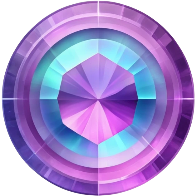 round cut fluorite gem with layered pink, purple, and blue hues and holographic shine emoji