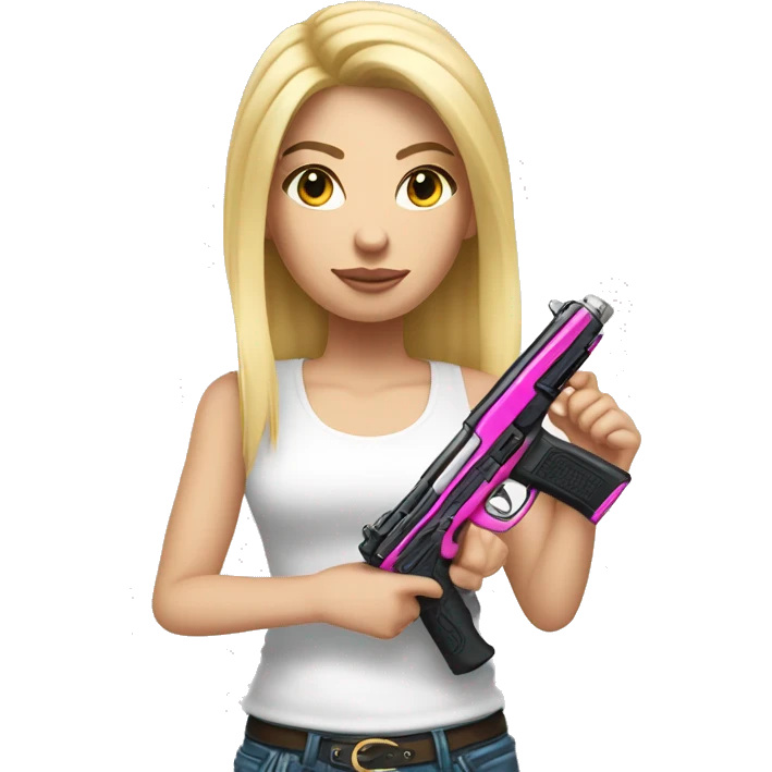 White Girl with Tattoos and blond straight hair Holding pink gun  emoji