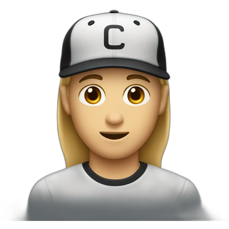 the traditional ghost emoji, but with male medium length hair and an entirely black baseball cap emoji