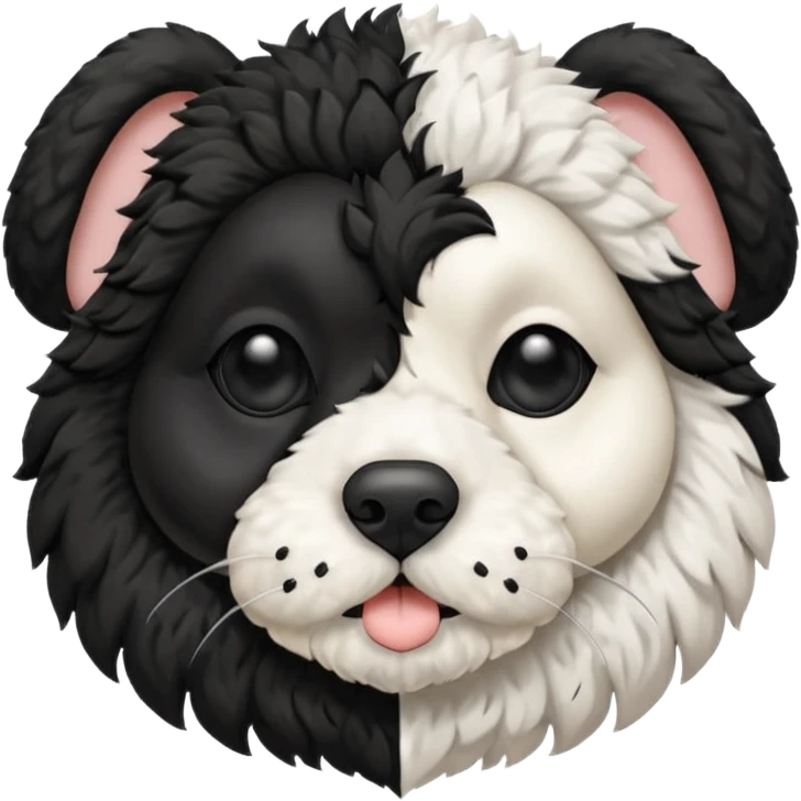 black and white cockapoo - give him a white chest, black ears and black fur covering his eyes, but then a white snout and an upside down white triangle-shaped patch of fur on his forehead emoji