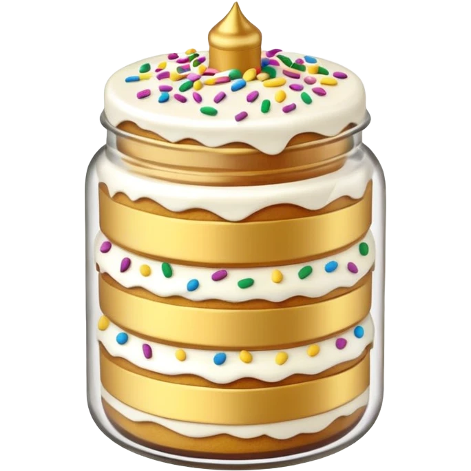 A layered little jar of cake that is gold outline emoji