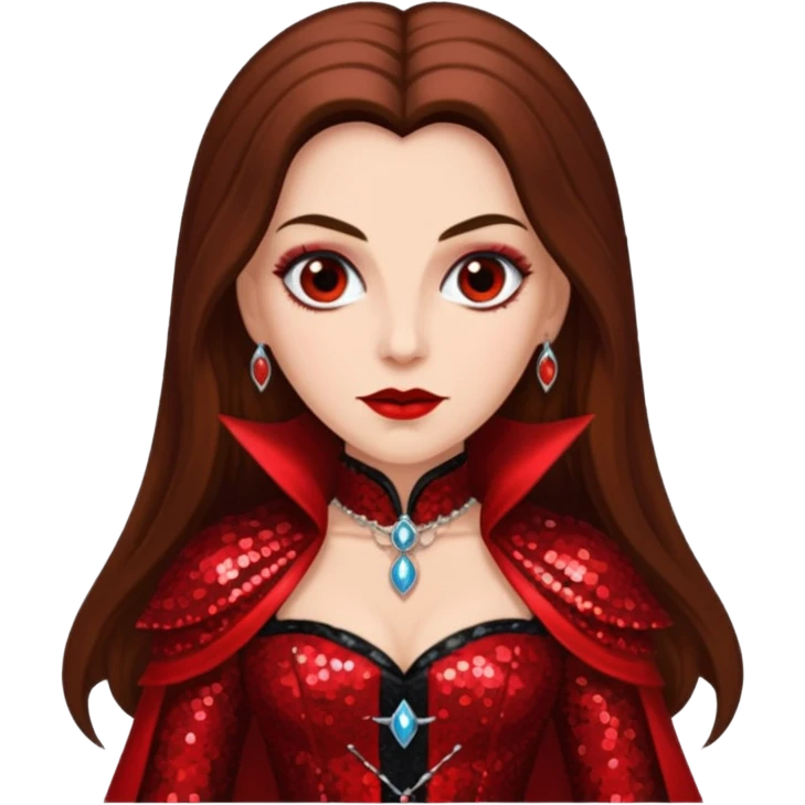 Countess Dracula with long brown hair, red sequin outfit emoji