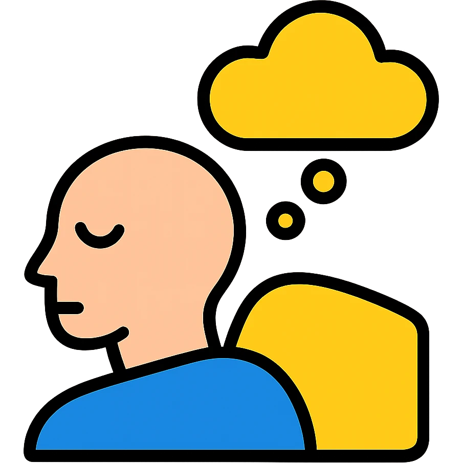 Add a more prominent dream cloud above the person's head in the icon style with minimal details and no background. emoji
