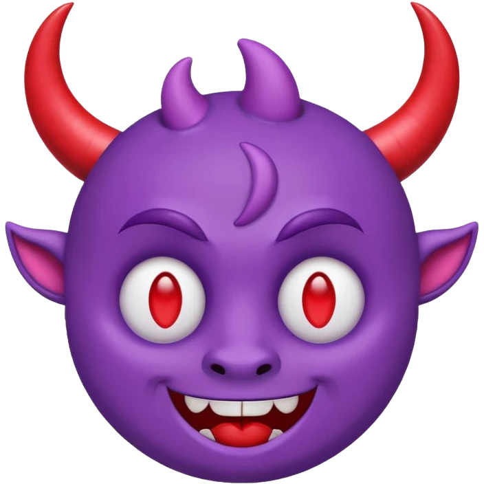 Purple demon emoji with red hearts for eyes, cartoony, circular head with horns, cute basic Google emoji emoji