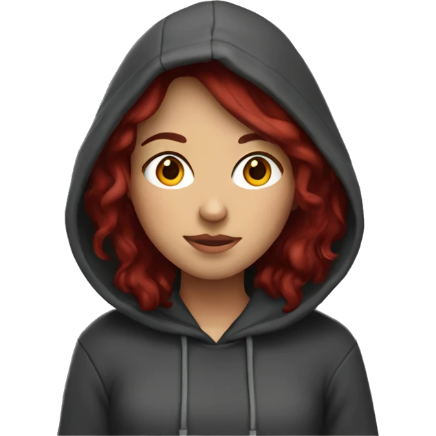 A girl with dark red hair with a hoodie emoji