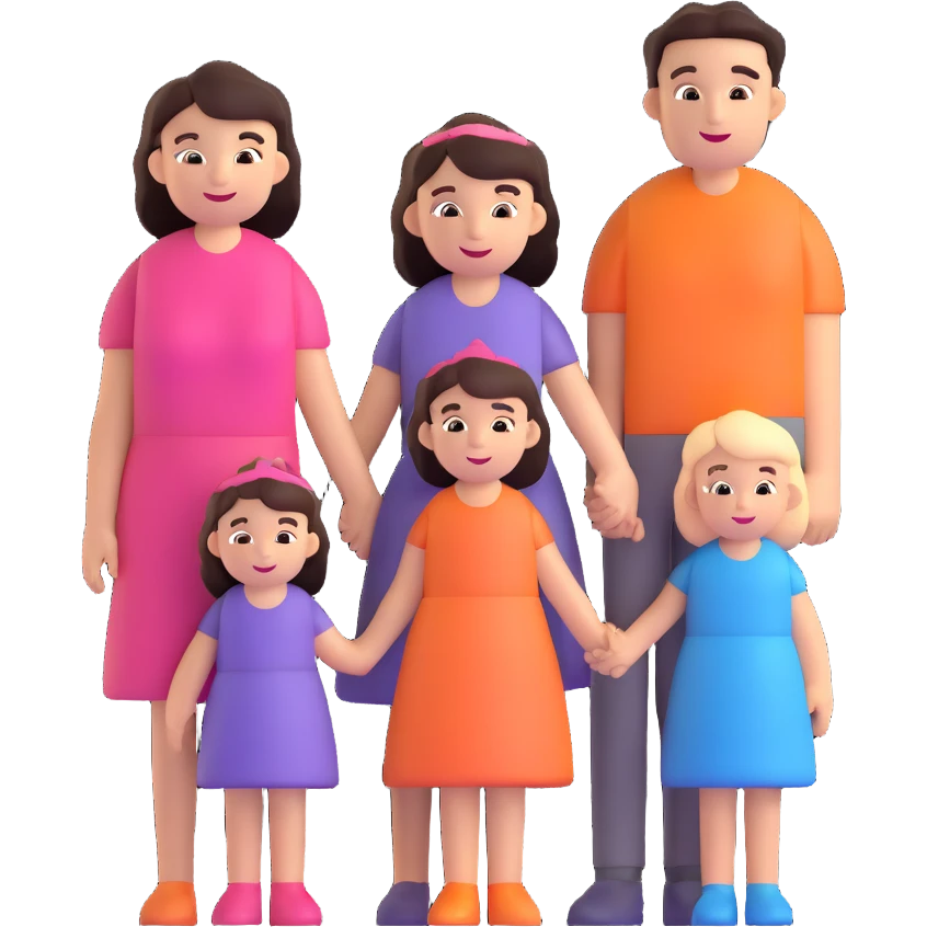 Family with mother, father and three little girls emoji