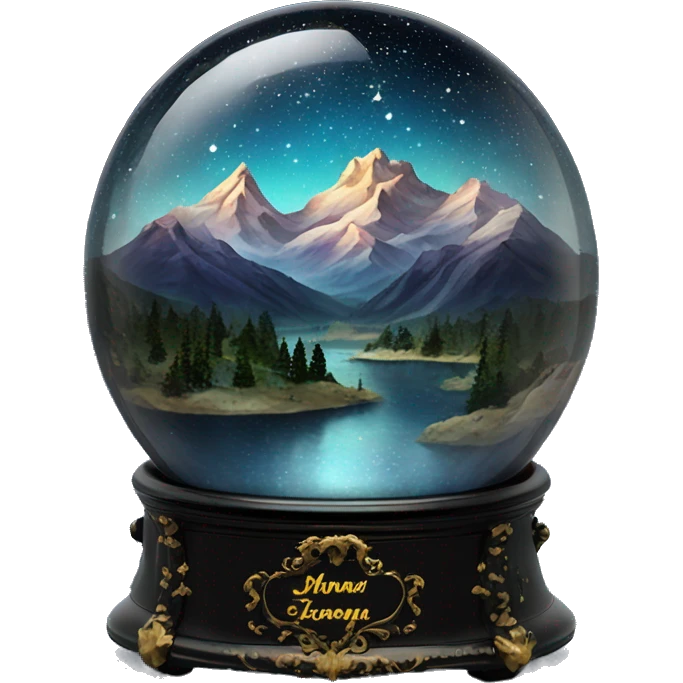 vintage black rococo night sky mountains snow globe emoji