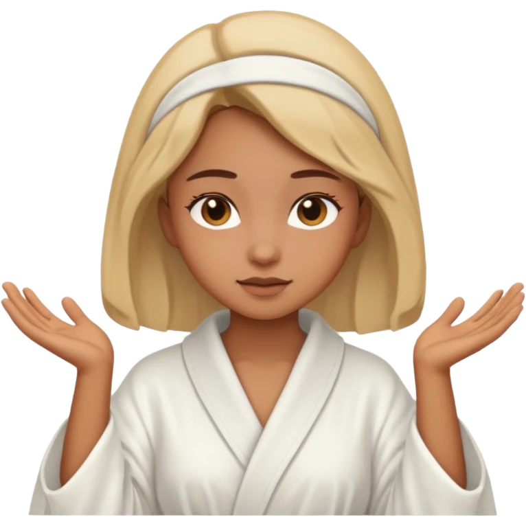 girl having facial wearing white robe, light brown colour emoji