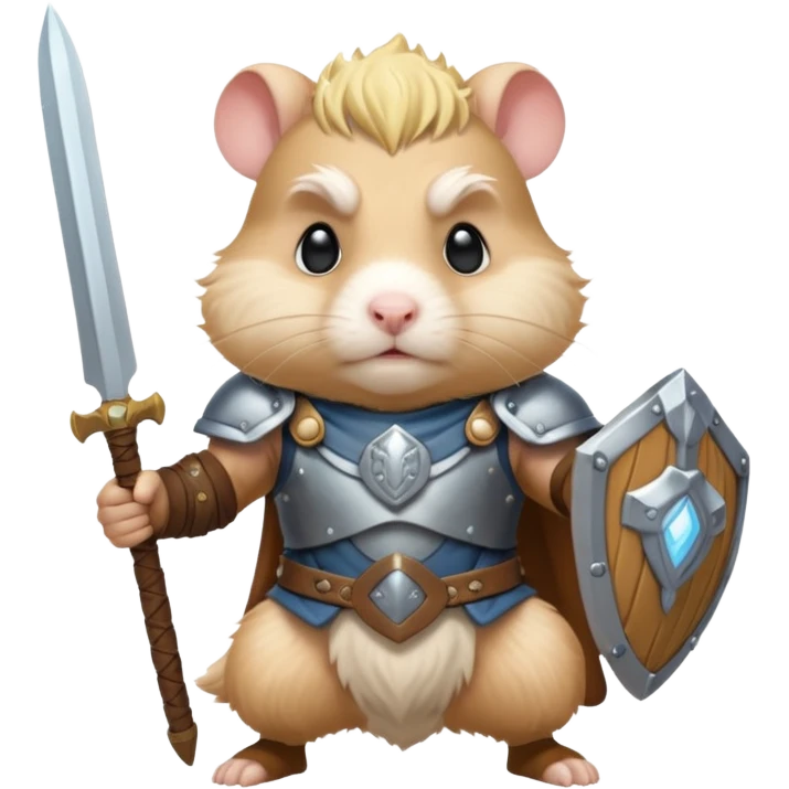 valorous Viking hamster in Valhalla, detailed armor, heroic pose, glowing sky emoji