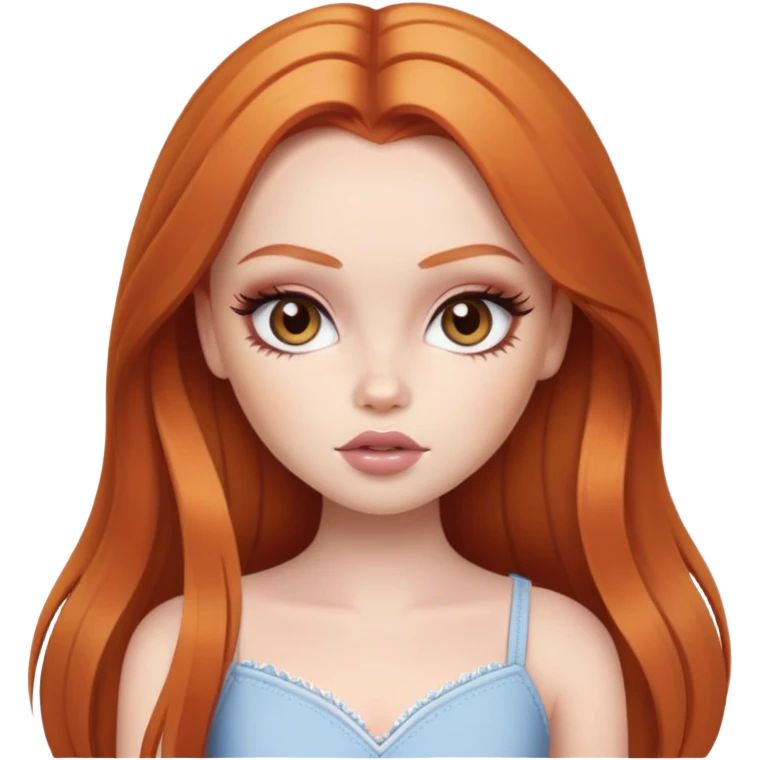 pretty bratz baddie, ginger, pale skin, pretty makeup, hazel color eyes, light skin, straight hair emoji