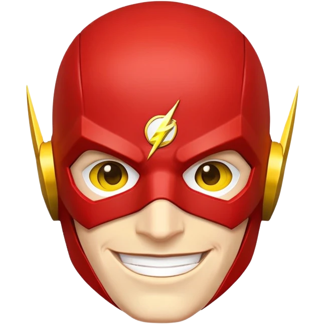 smiling face of The Flash superhero with red mask and yellow accents emoji