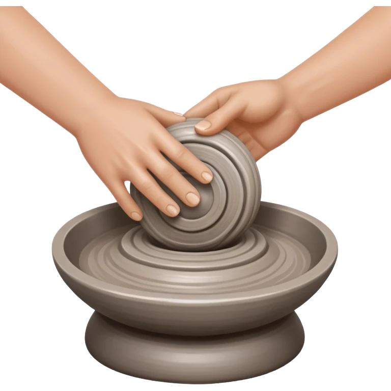 two hands kneading a ball of clay over a silver pottery wheel emoji
