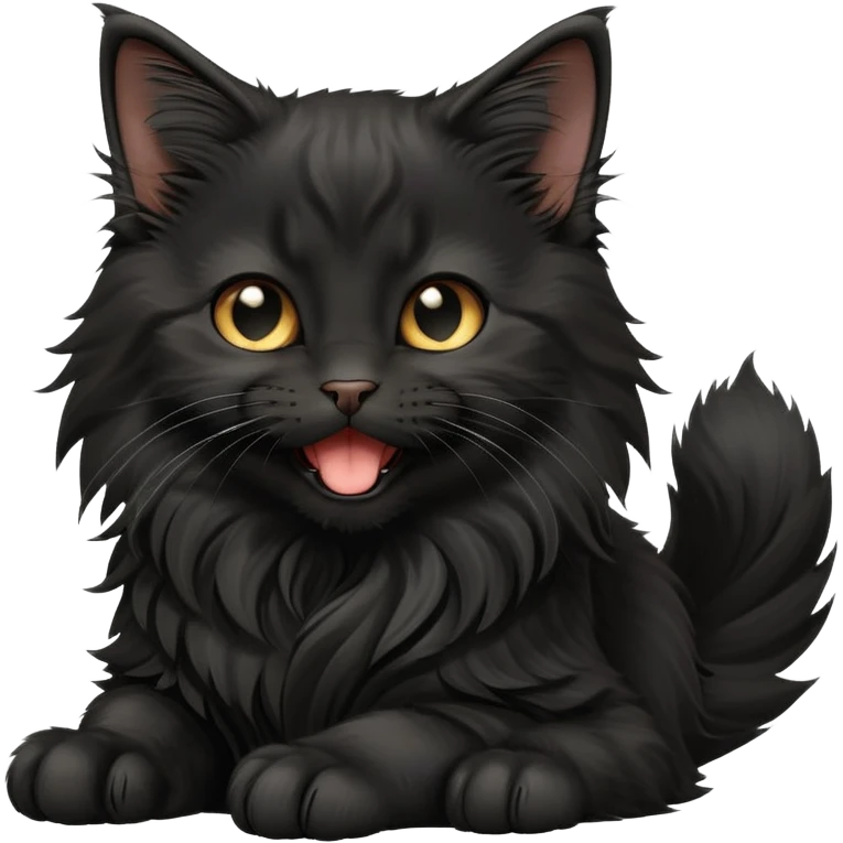 cinematic-yawning black-maine-coon-kitten-portrait-emoji,-head-tilted-playfully-and-inquisitively,-sleek--black-fur,-simplified-yet-adorable-features,-highly-detailed,-glowing-with-a-warm,-friendly-glow  emoji