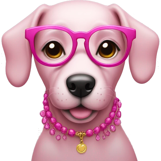 pink dog with glasess, necklase and with lashes emoji