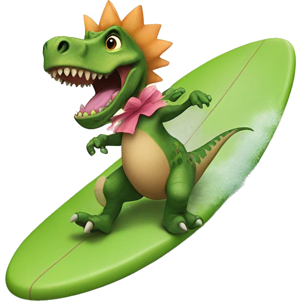 dinosaur on a surfboard wearing a tutu emoji