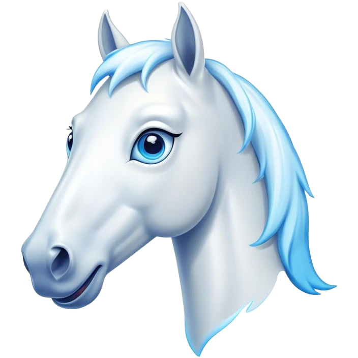 Cinematic Comical White Horse Portrait Emoji, Head tilted dramatically with an exaggeratedly amused expression, featuring a striking white fur with a glossy finish and wide, expressive blue eyes filled with playful disbelief, Simplified yet hilariously expressive features, highly detailed, glowing with a slightly sassy glow, high shine, dramatic yet playful, stylized with an air of cheeky mischief, bright and endearing, soft glowing outline, capturing the essence of a spirited and over-the-top horse, so meme-worthy it feels like it could side-eye its way into internet fame instantly! emoji