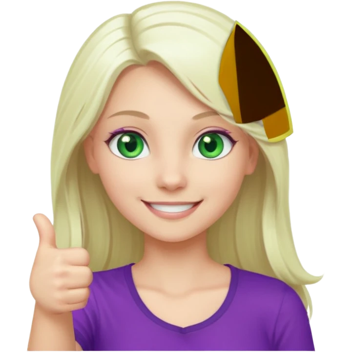 Long platinum blonde hair girl with green eyes in purple top with thumbs up  emoji