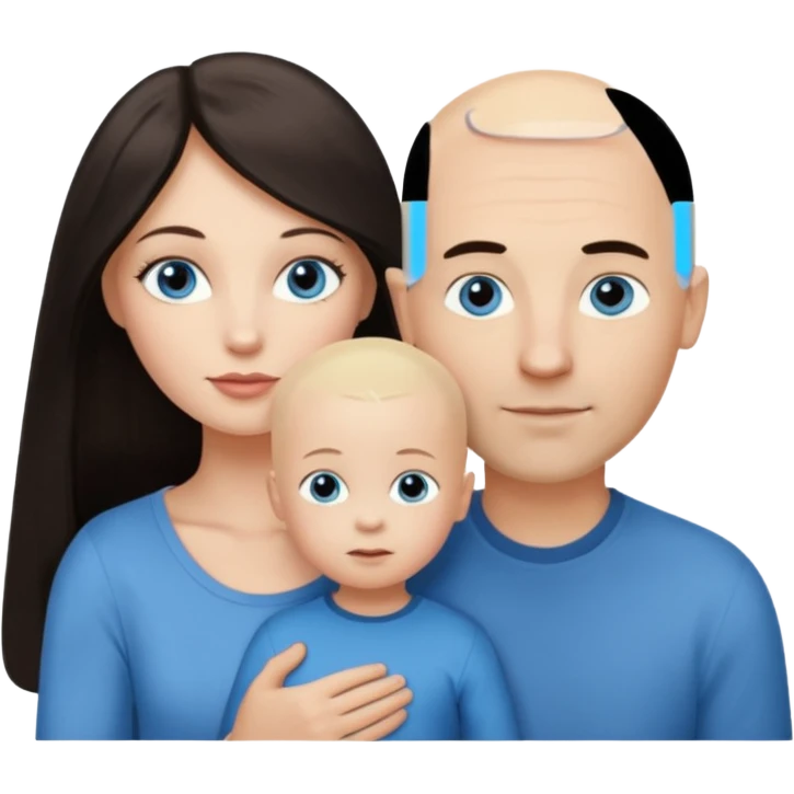 Eigene Familienbild - 3 Personen, Frau dunkle lange Haare,  Mann Glatze und blaue Augen, ein kind von 2 Jahren und blond und dunkle Augen  emoji