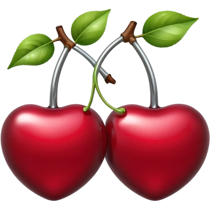 A pair of cherries emoji made of liquid silver chrome, smooth rounded shapes, glossy metallic surface, subtle sensual vibe, luxury sexy aesthetic, iOS emoji style, centered, clean white background emoji