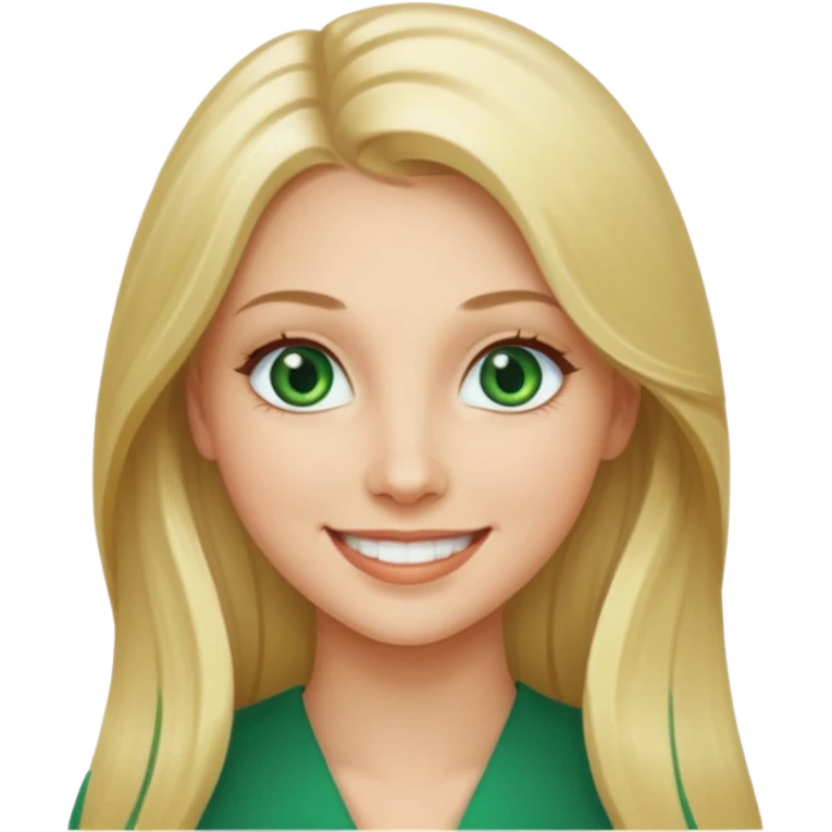 woman, long blond hair,green eyes, smiling emoji