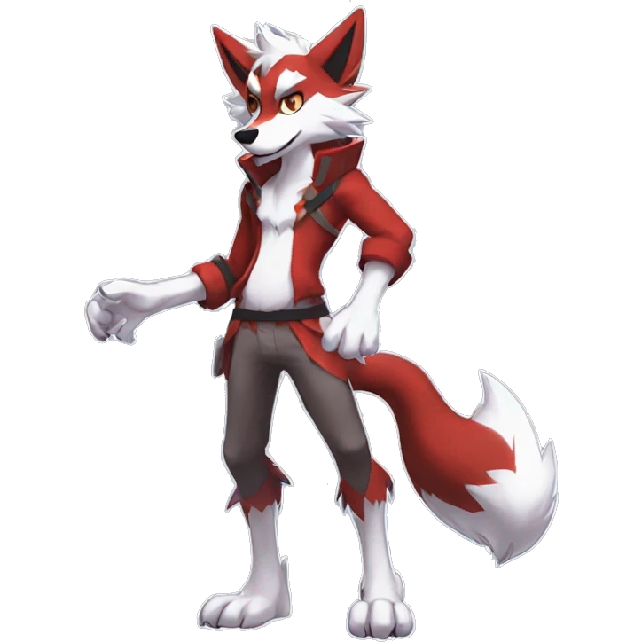 Anthro-Lycanroc-Red-White-Werewolf-Midnight-form Full Body emoji