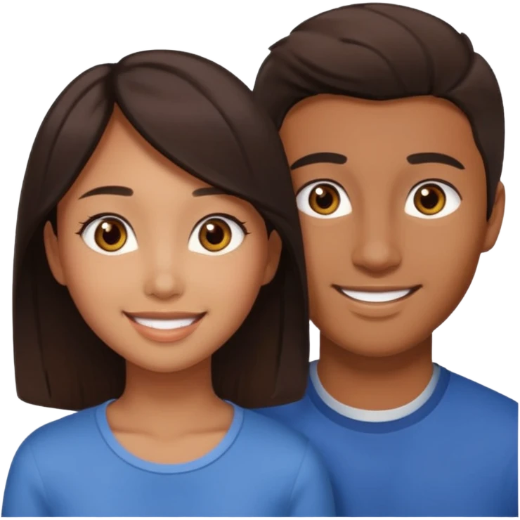 A darker Asian girl with brown eyes and dark brown hair, with her caucasian boyfriend who has hazel eyes and light brown hair. emoji