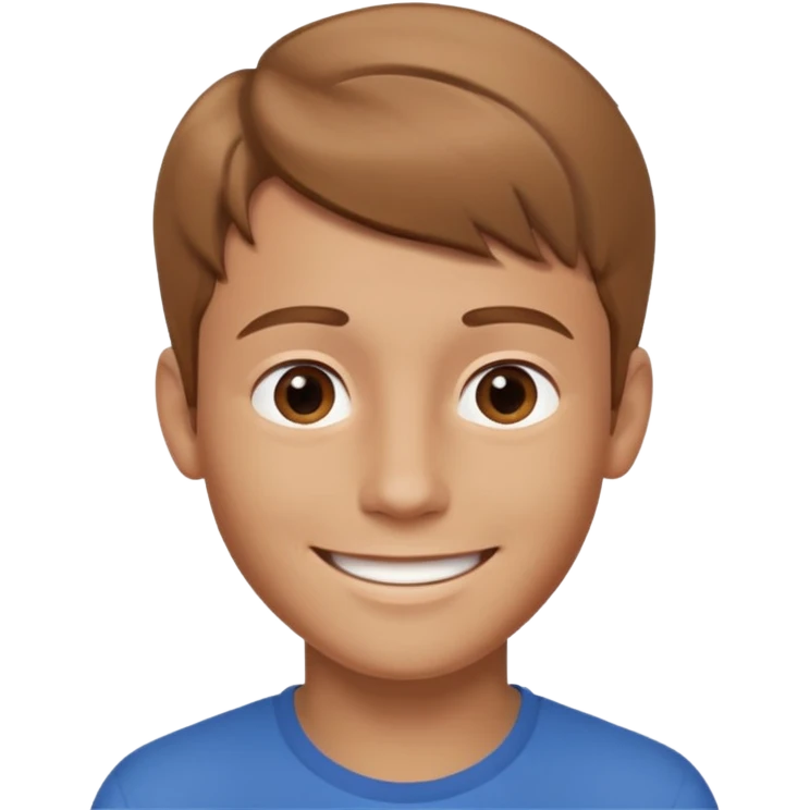 round emoji, smiling young man with light brown hair, neutral background, subtle 3D effect, high resolution, no text emoji