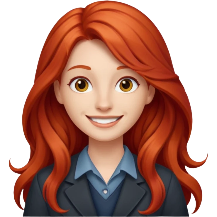 Profesora joven de fotografía, sonrriente cabello rojizo y de pelo largo  emoji