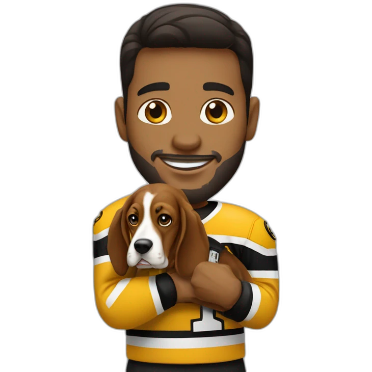 boston bruins hockey player with basset hound dog emoji