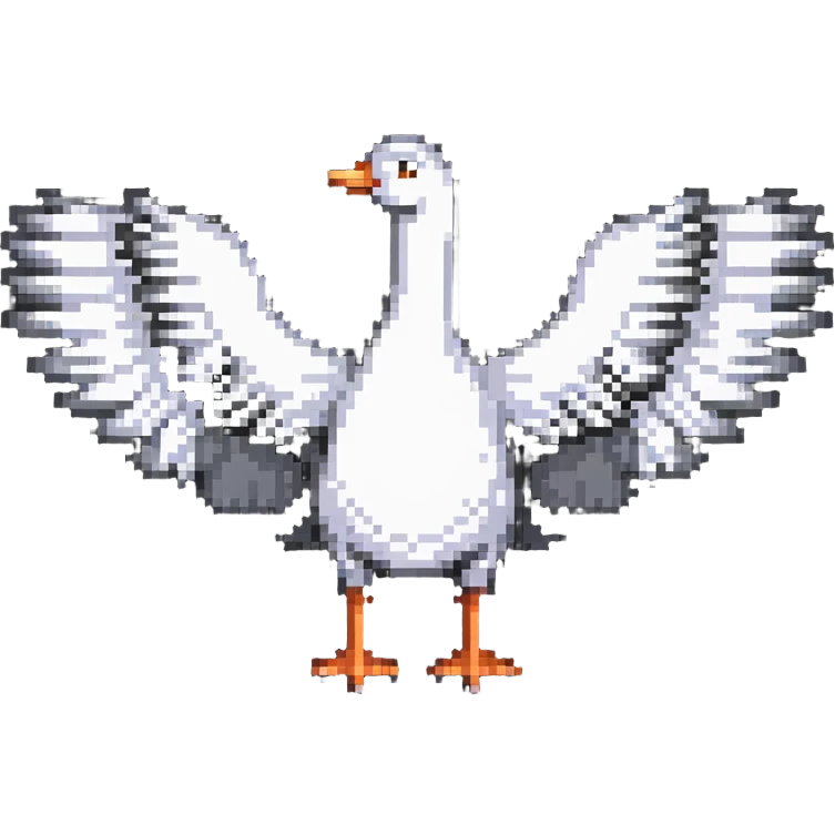 8-bit goose with wings fully extended in t position emoji