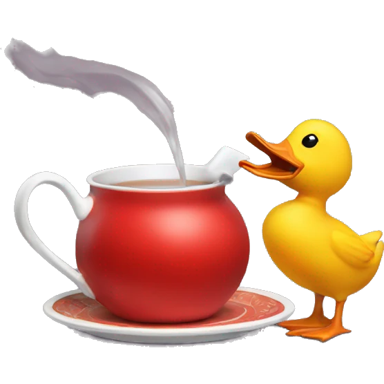 a duck pouring himself tea from a red teapot emoji