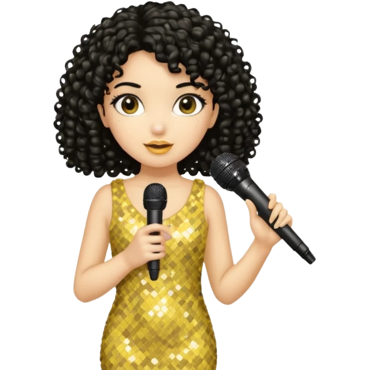 girl in yellow blink dress, black curly hair, holding a mic



















 emoji