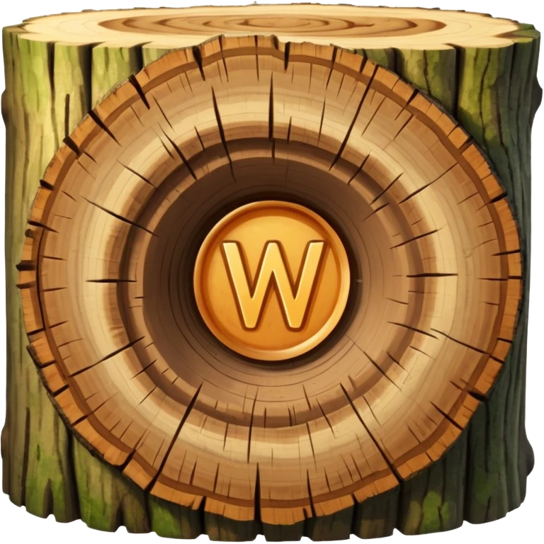 letter w inside the cut piece of a tree trunk with tree rings emoji