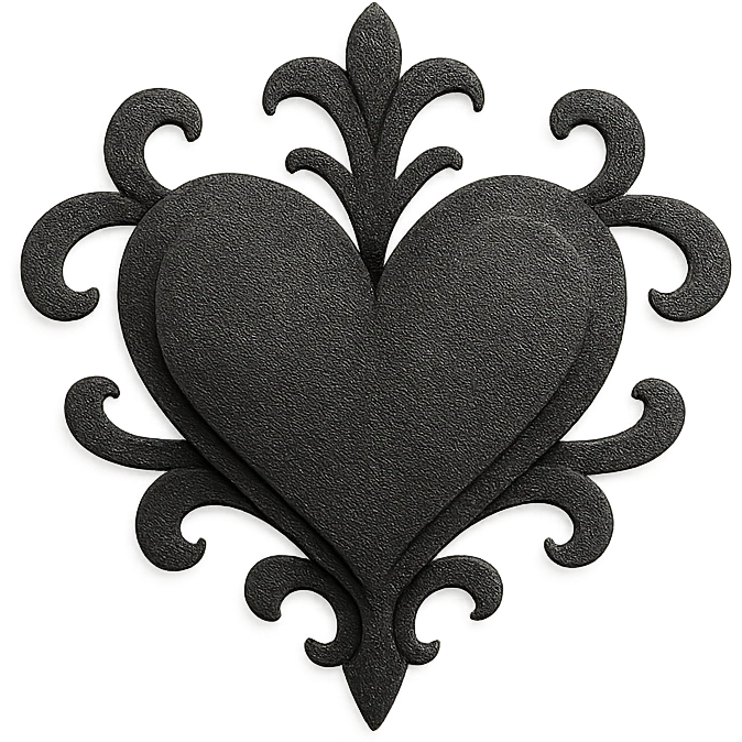 black gothic heart, ornate, dark, elegant, paper craft style emoji