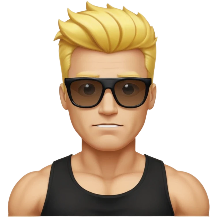 Johnny Bravo cartoon character, muscular man with yellow hair, wearing sunglasses and a black t-shirt emoji