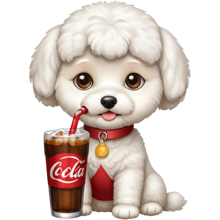 A cute bichon drinking cola emoji