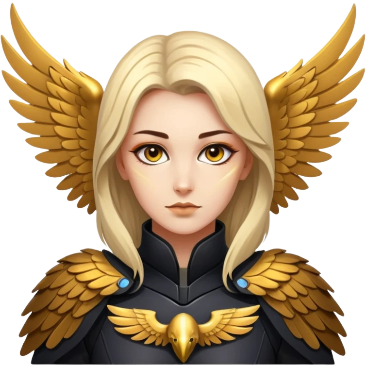 a woman with sci-fy costume and golden eagle wings emoji
