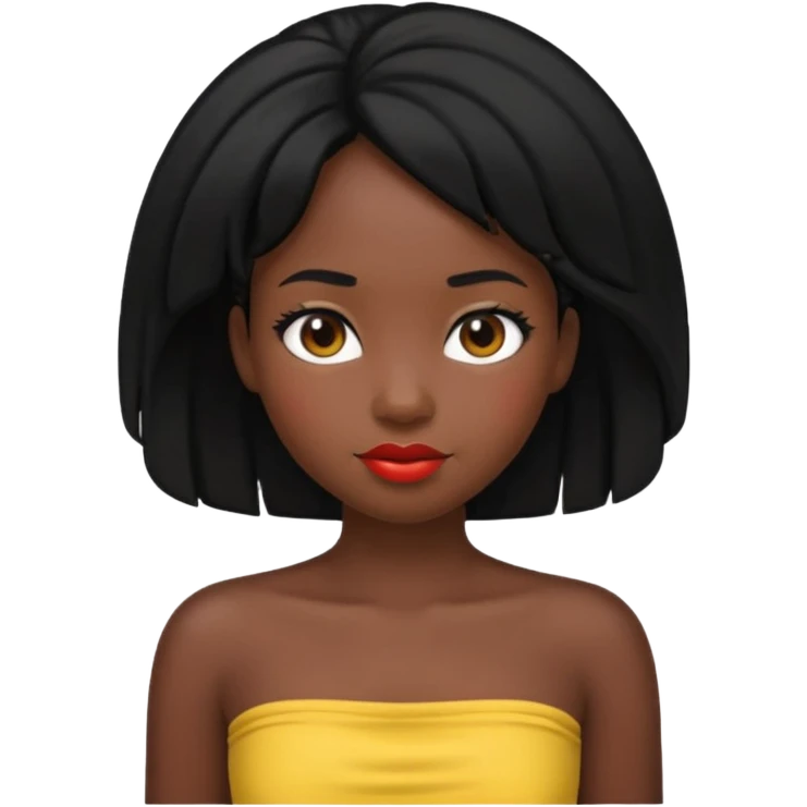 black girl memoji, black hair, wearing a tube top, apple emoji style emoji