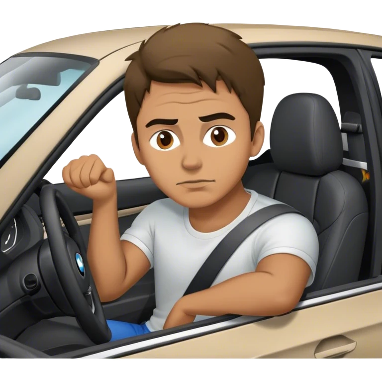 guy sitting in bmw with one raised eyebrow emoji