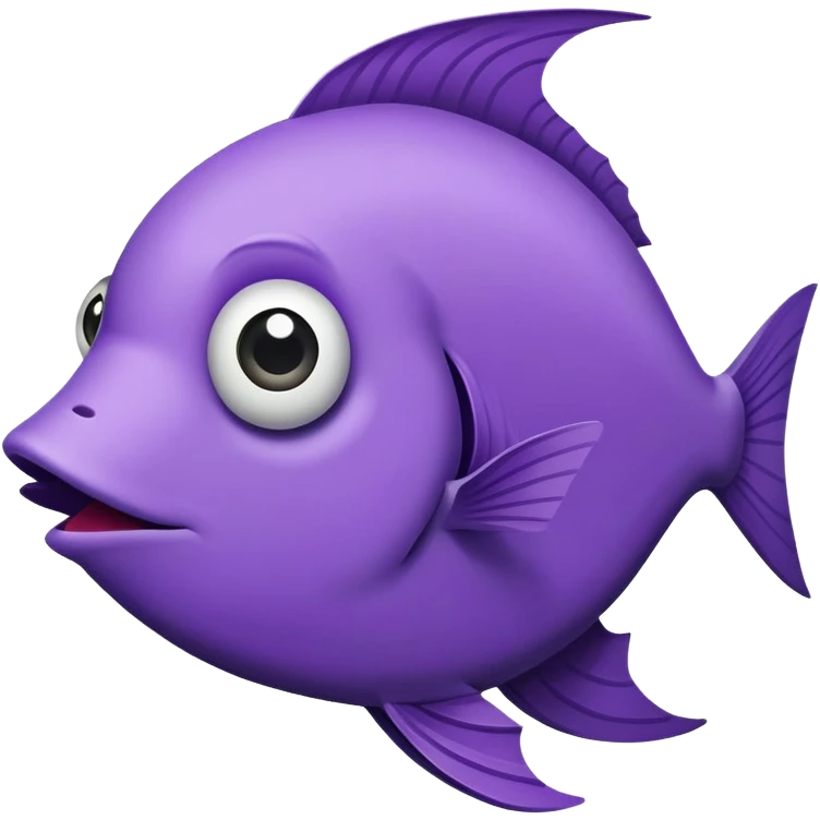 ultra derpy purple fish with wonky eye and comically large lips, perfect flat side profile facing right, exactly 90 degrees, completely 2D like a paper cutout, only one eye visible, absolute side view emoji