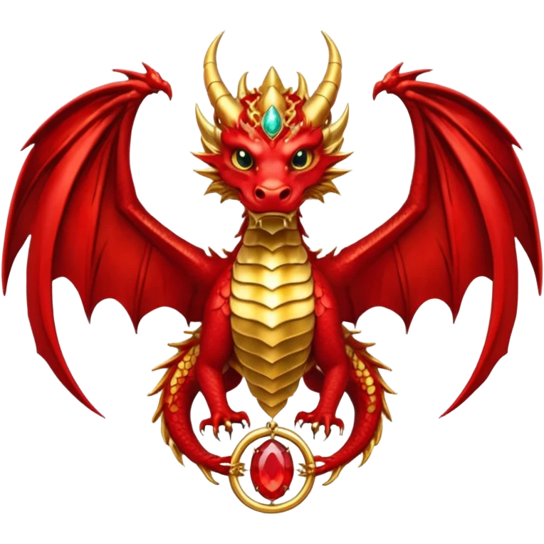 Golden Dragon with wings crest/brosch in a circle with red gems emoji