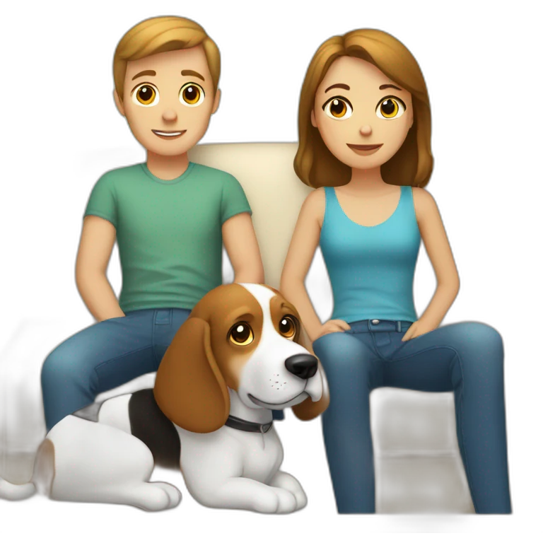 Brown hair White boy and girl and beagle Sit on couch emoji