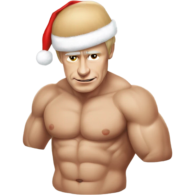  Muscular and topless Vladimir Putin with wearing a Santa hat emoji
