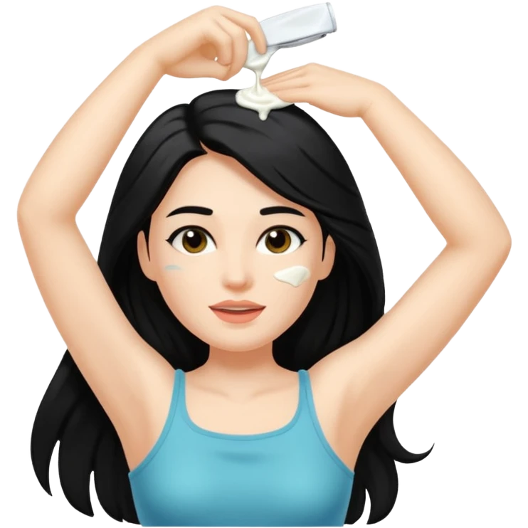 woman black long hair shaving armpit with cream on armpit emoji