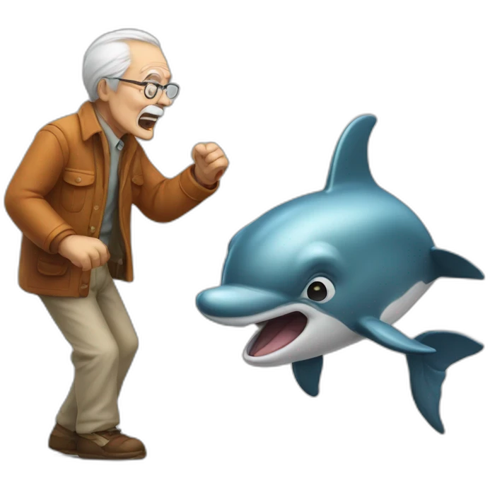 an old man fighting a dolphin emoji