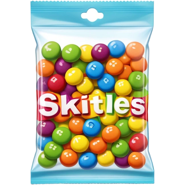 A Skittles candy package with multiple pieces of transparent tape holding it closed, rainbow colored packaging, minimalist style emoji
