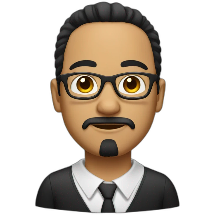 guy with black glasses, a goatee and dark hair tied-up behind the head emoji