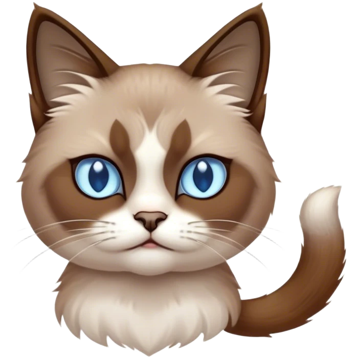 Cinematic Meme-Worthy Grumpy Snowshoe Cat Portrait Emoji, Head held high but eyes filled with dramatic disappointment, soft brown fur, white paws planted firmly in defiance, signature grumpy cat frown perfectly etched on its face, icy-blue eyes radiating pure disapproval, Simplified yet hilariously over-exaggerated features, highly detailed, glowing with an aura of supreme annoyance, high shine, exhausted yet judgmental, stylized with an almost regal pettiness, bright but brooding, soft glowing outline, capturing the essence of a feline that has seen it all and is thoroughly unimpressed, so meme-worthy it feels like it could instantly become the next viral sensation of grumpiness! emoji