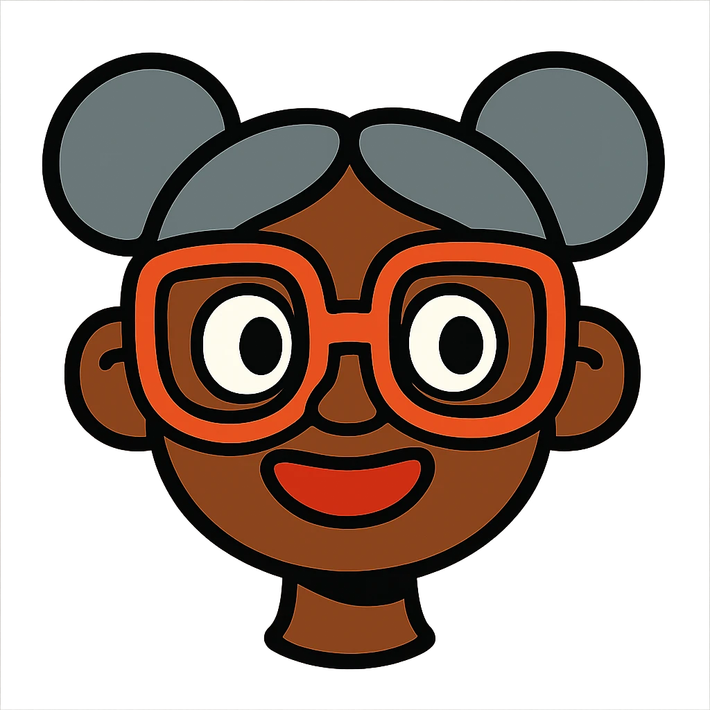 african american girl head with oversize glasses and gray hair in bunches, vibrant toon style emoji