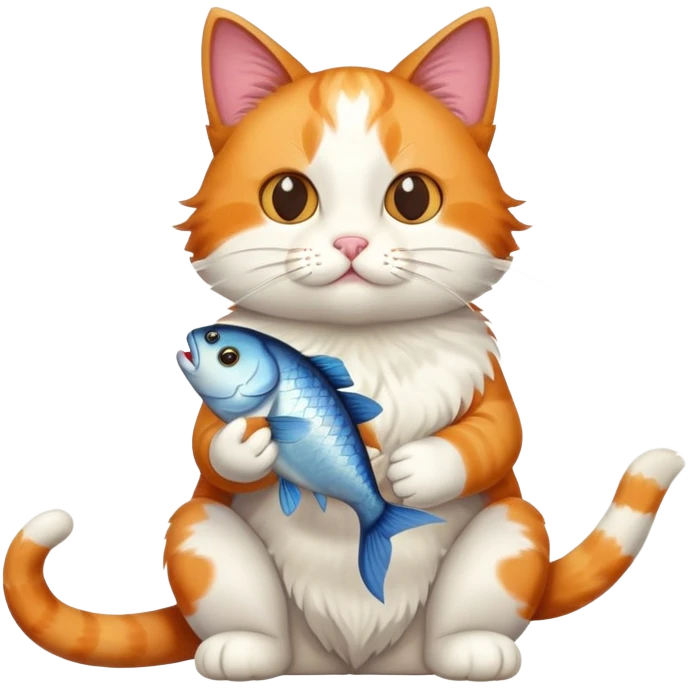 cat full body sitting with a fish in its mouth emoji